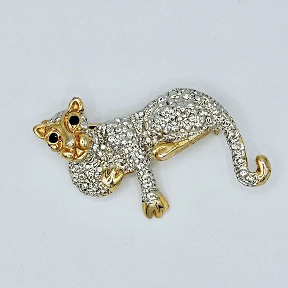 Cheetah Leopard Brooch Pendant Vintage Big Cat Enamel Eyes Jaguar Nugget Pin - Picture 5 of 9